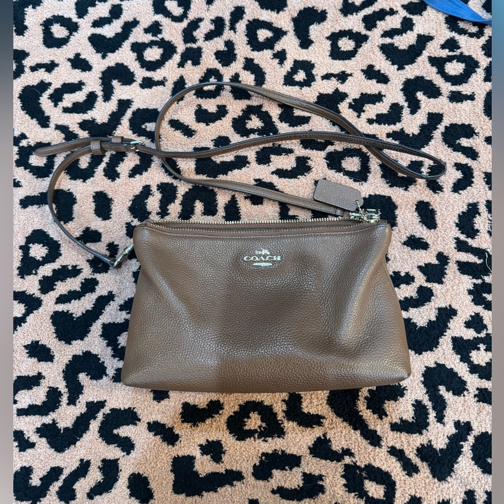 Coach cognac double zip purse, pebbled leather